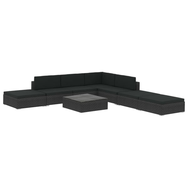 vidaXL haveloungesæt 8 dele med hynder polyrattan sort