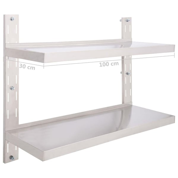 vidaXL væghylde 2 niveauer 100 x 30 cm rustfrit stål