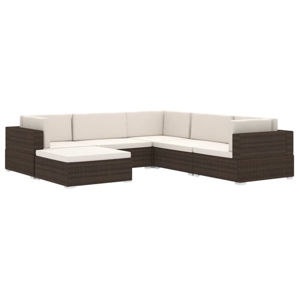 vidaXL midtersæde til sofa 1 stk. med hynder polyrattan brun