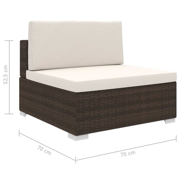 vidaXL midtersæde til sofa 1 stk. med hynder polyrattan brun