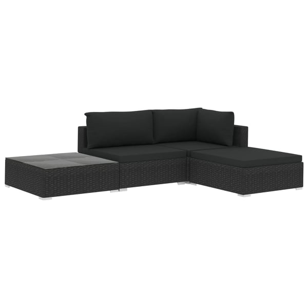 vidaXL haveloungesæt 4 dele med hynder polyrattan sort