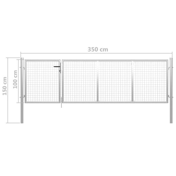 vidaXL Puutarhaportti teräs 350x100 cm hopea