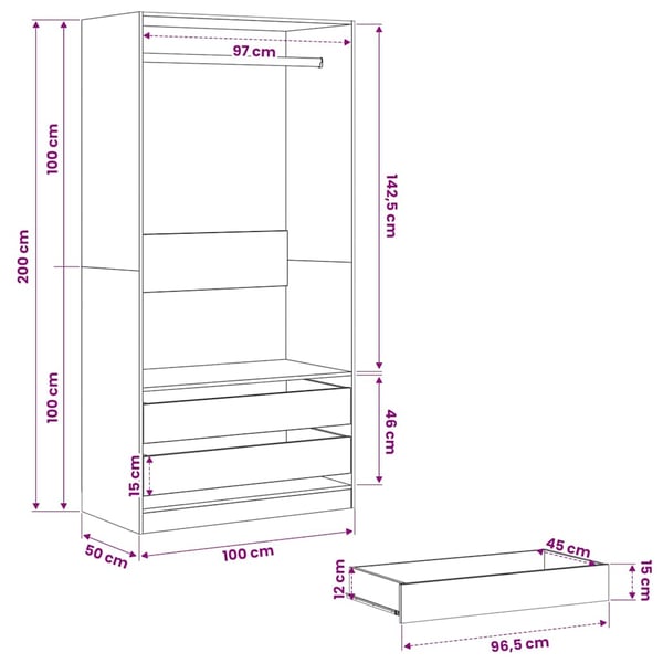 vidaXL Vaatekaappi musta 100x50x200 cm lastulevy