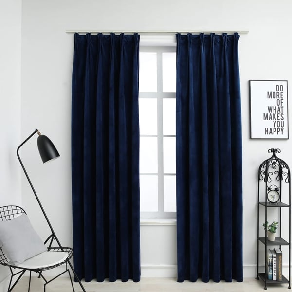 vidaXL Pimennysverhot koukuilla 2 kpl sametti tummansininen 140x245 cm