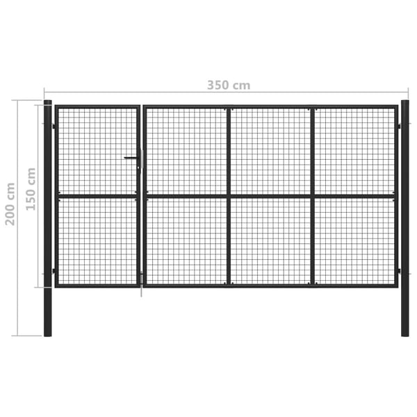 vidaXL Puutarhaportti teräs 350x150 cm antrasiitti