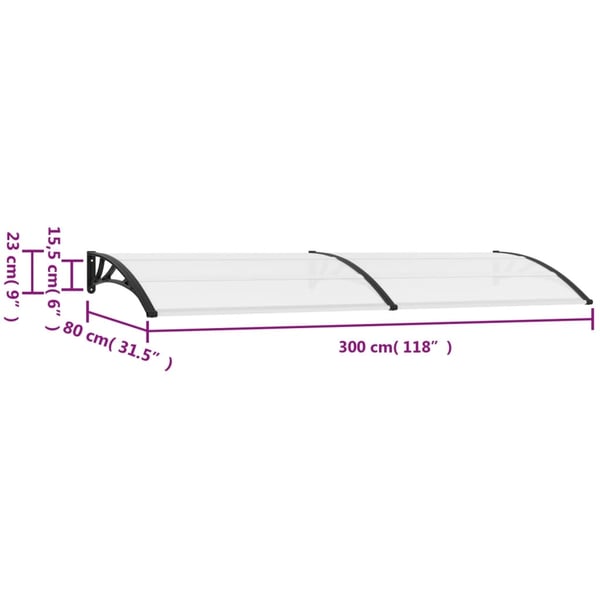 vidaXL Ovikatos musta ja läpinäkyvä 300x80 cm PC