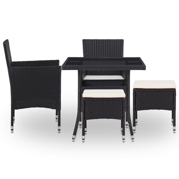 vidaXL udendørs spisebordssæt 5 dele polyrattan og glas sort