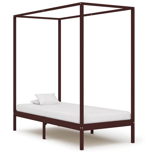 vidaXL sengestel til himmelseng 100 x 200 cm massiv fyrretræ mørkebrun change1