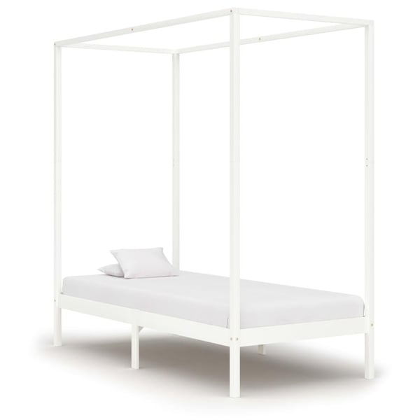 vidaXL sengestel til himmelseng 90 x 200 cm massivt fyrretræ hvid change1