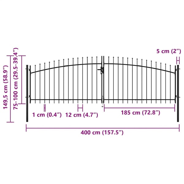 vidaXL Dobbeldørsgjerdeport Woerden med spydtopp 400x149,5 cm