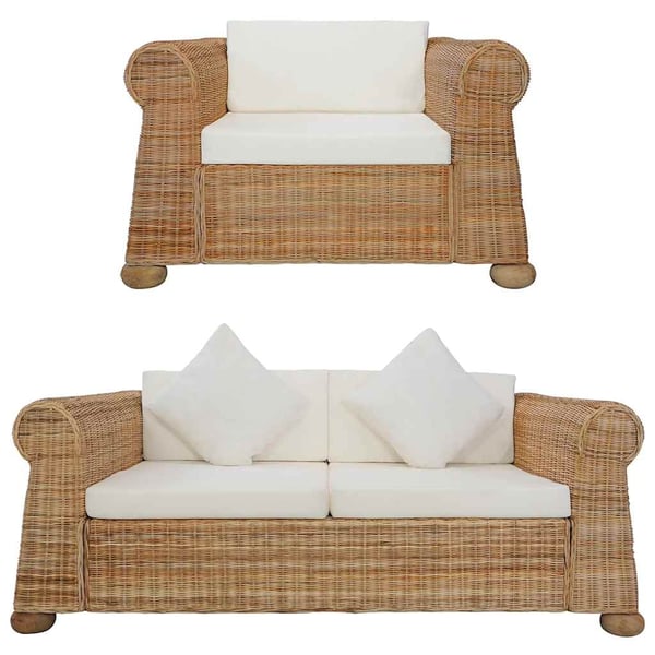 vidaXL sofasæt 2 dele med hynder naturlig rattan