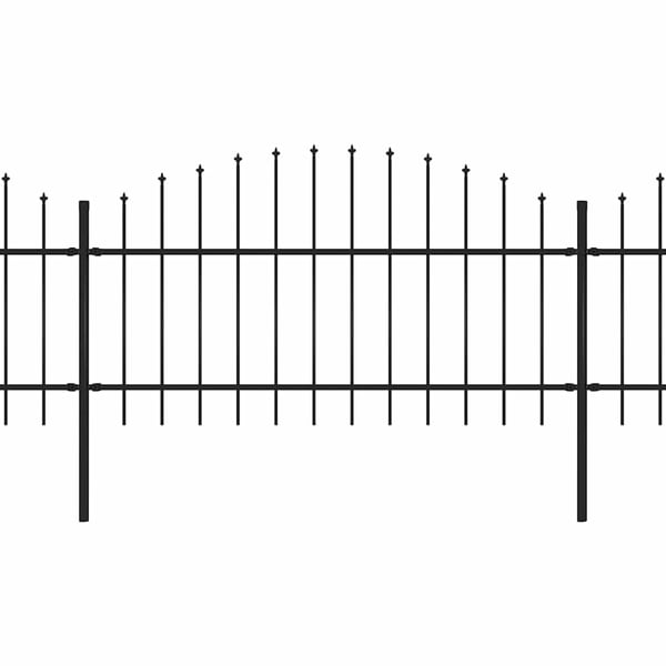 vidaXL Hagegjerde med spydtopp stål (1-1,25)x10,2 m svart