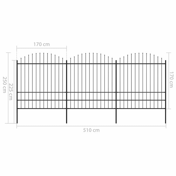 vidaXL Hagegjerde med spydtopp stål (1,75-2)x5,1 m svart