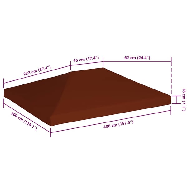 vidaXL Toppduk til paviljong 310 g/m² 3x4 m terrakotta