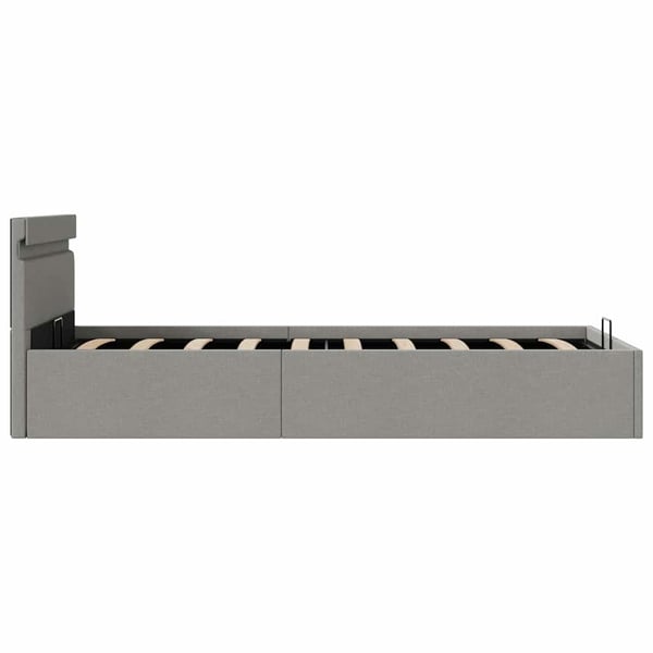 vidaXL hydraulisk opbevaringsseng med LED 90x200 cm stof lysegrå