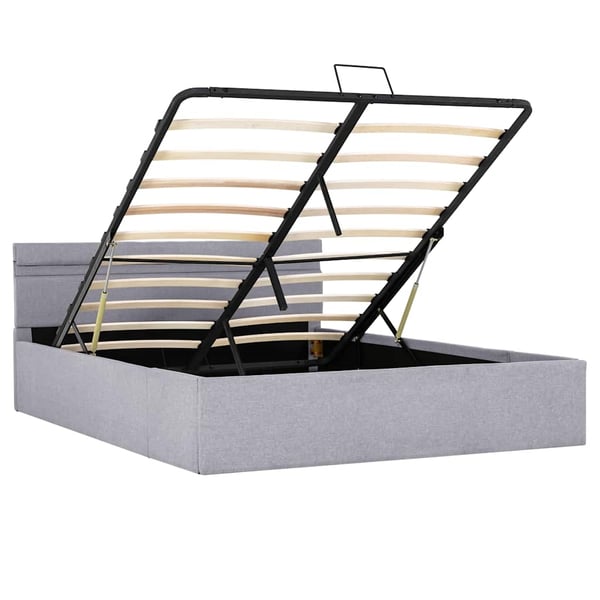 vidaXL hydraulisk opbevaringsseng med LED 140x200 cm stof lysegrå
