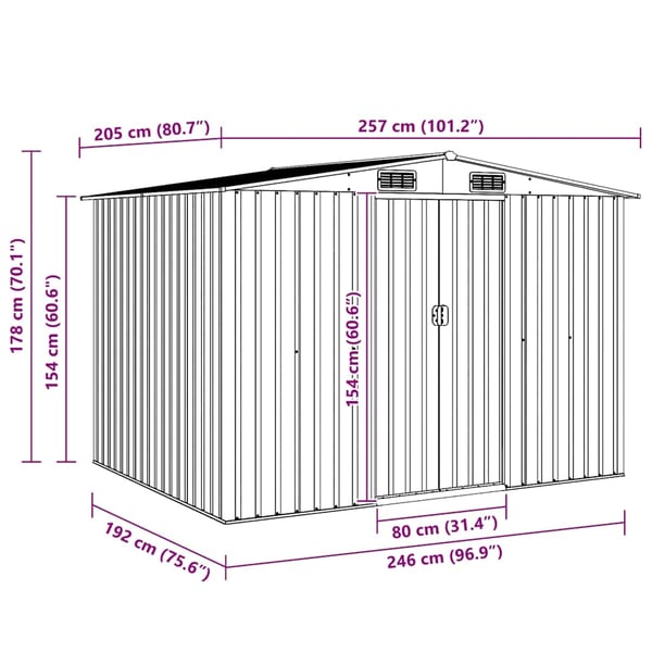 vidaXL opbevaringsskur til haven 257x205x178 cm stål antracitgrå