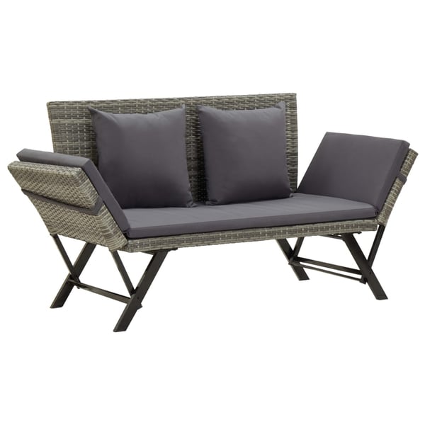 vidaXL havebænk med hynder 176 cm polyrattan grå