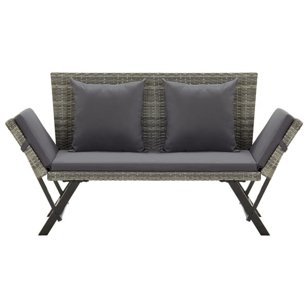 vidaXL havebænk med hynder 176 cm polyrattan grå