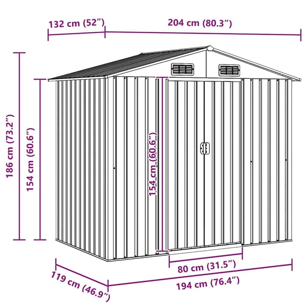 vidaXL opbevaringsskur til haven 204x132x186 cm stål antracitgrå