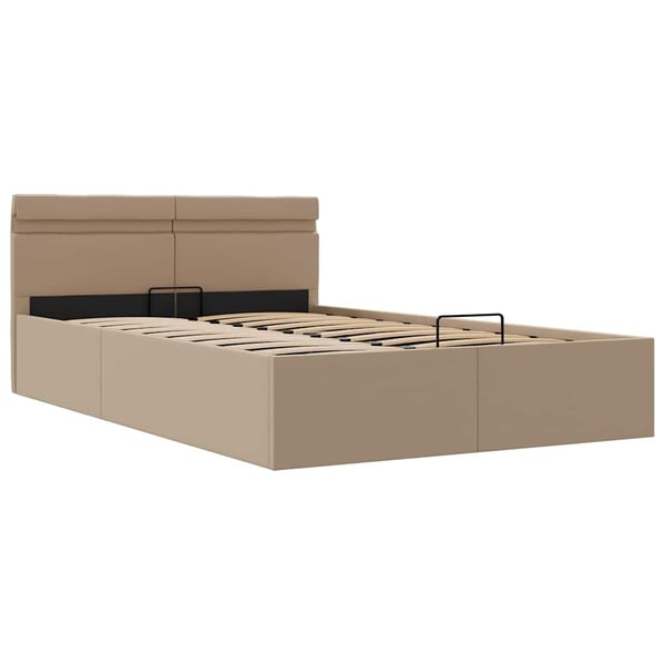 vidaXL hydraulisk opbevaringsseng LED 120x200 cm kunstlæder cappuccino