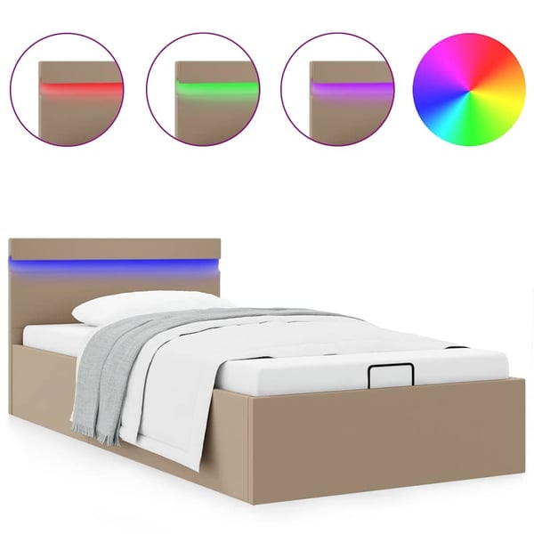 vidaXL hydraulisk opbevaringsseng LED 90x200 cm kunstlæder cappuccino