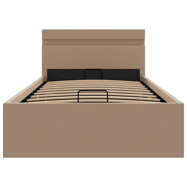 vidaXL hydraulisk opbevaringsseng LED 100x200 cm kunstlæder cappuccino