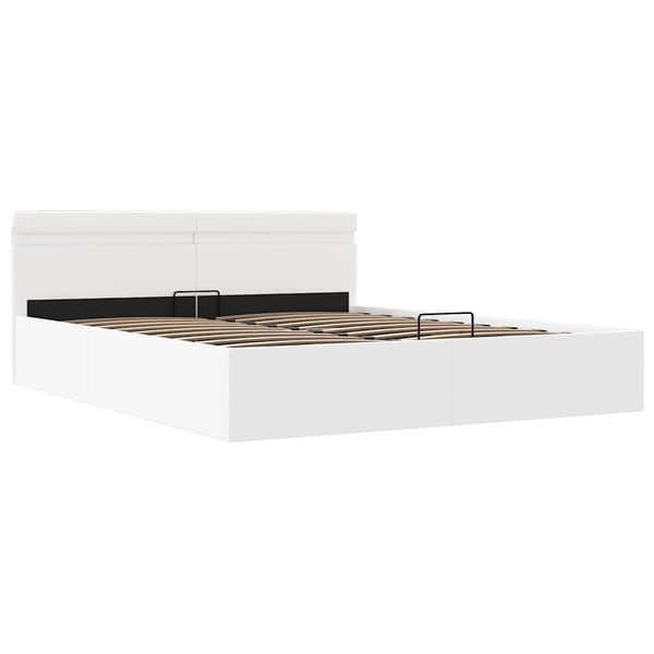 vidaXL hydraulisk opbevaringsseng med LED 180x200 cm kunstlæder hvid