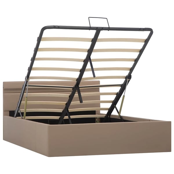 vidaXL hydraulisk opbevaringsseng LED 140x200 cm kunstlæder cappuccino