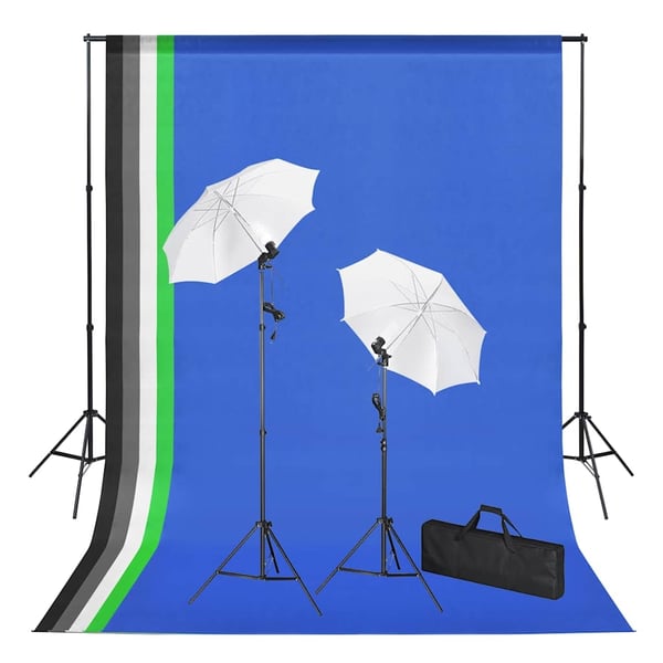 vidaXL Fotostudiosett med bakgrunner, lamper og parasoller