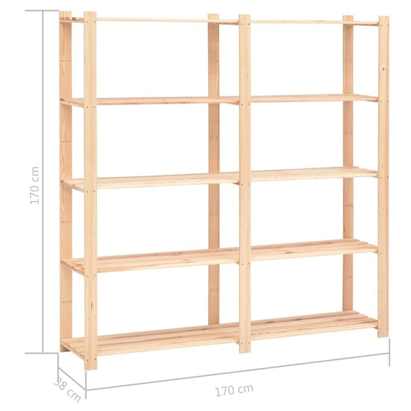 vidaXL Lagringshyller 5 etasjer 10stk 170x38x170 heltre furu 500kg