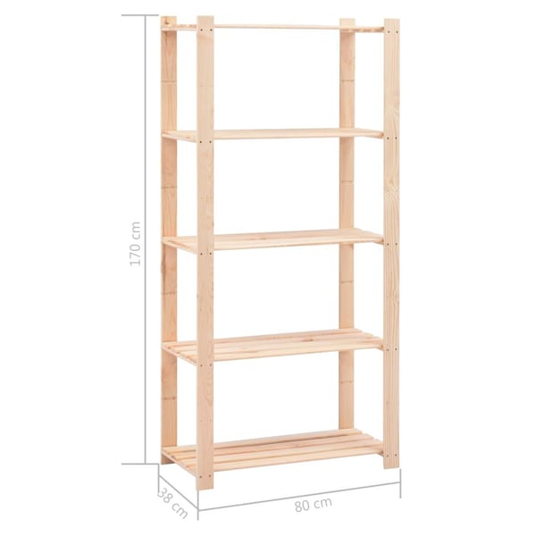 vidaXL Lagringshyller 5 etasjer 3stk 80x38x170cm heltre furu 250kg