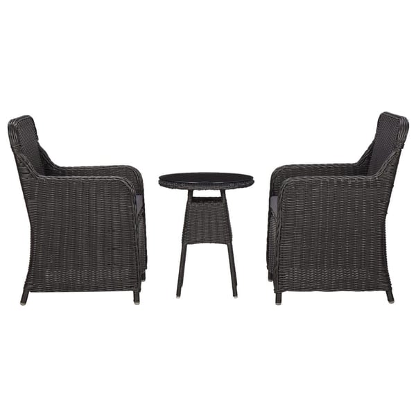 vidaXL bistrosæt 3 dele med hynder polyrattan sort