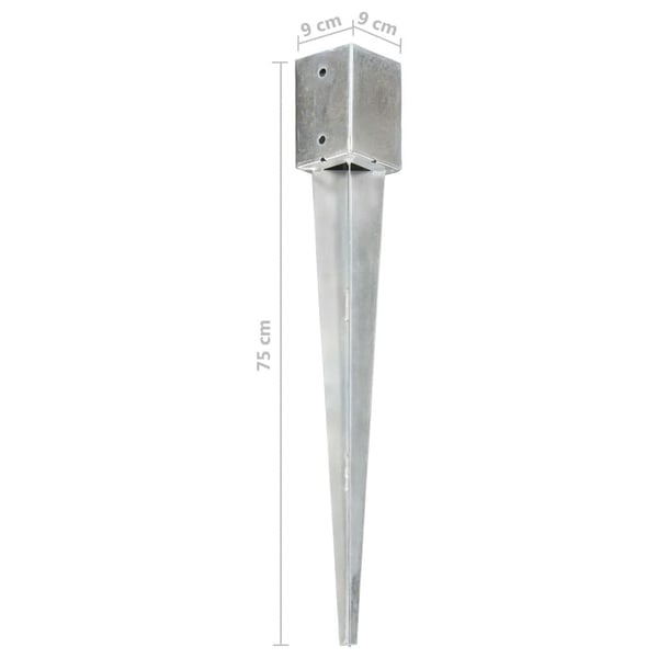 vidaXL jordpløkker 2 stk. 9 x 9 x 75 cm galvaniseret stål sølvfarvet