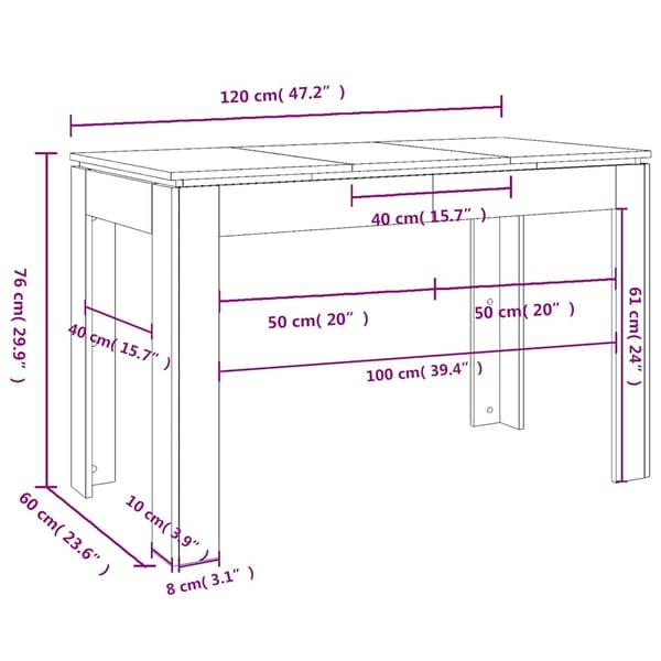 vidaXL Spisebord sonoma eik 120x60x76 cm konstruert tre