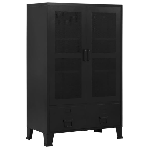 vidaXL Kontorskap med nettingdører industrielt svart 75x40x120 cm stål