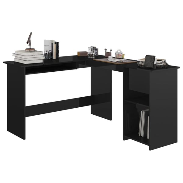 vidaXL hjørneskrivebord 120 x 140 x 75 cm spånplade sort højglans