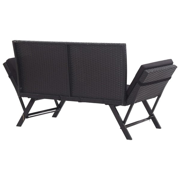 vidaXL havebænk med hynder 176 cm polyrattan sort