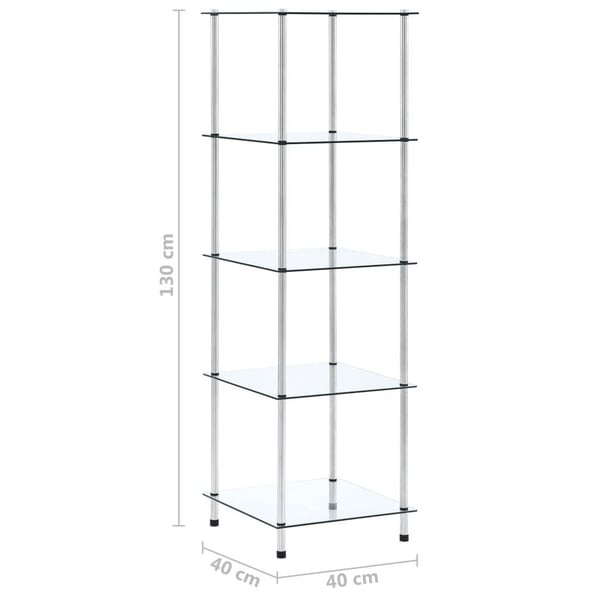 vidaXL Hylle 5 etasjer gjennomsiktig 40x40x130 cm herdet glass