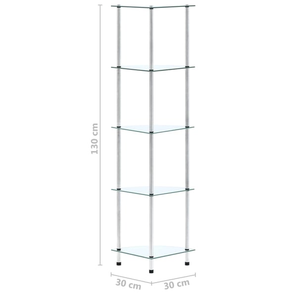 vidaXL Hylle 5 etasjer gjennomsiktig 30x30x130 cm herdet glass