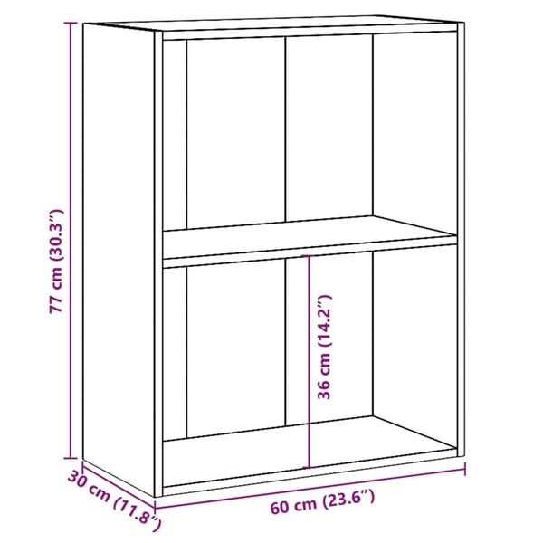 vidaXL Bokhylle 2 nivåer betonggrå 60x30x76,5 cm konstruert tre