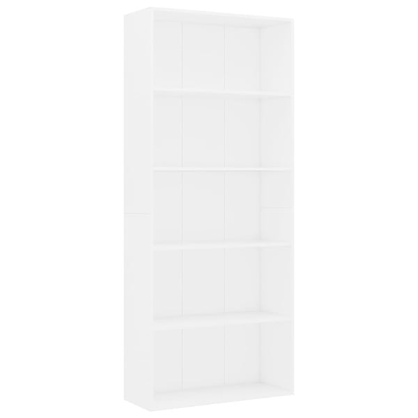 vidaXL Bogreol/reol med 5 hylder 80 x 30 x 189 cm spånplade hvid change