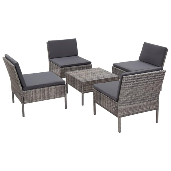 vidaXL havesofasæt 5 dele med hynder polyrattan grå