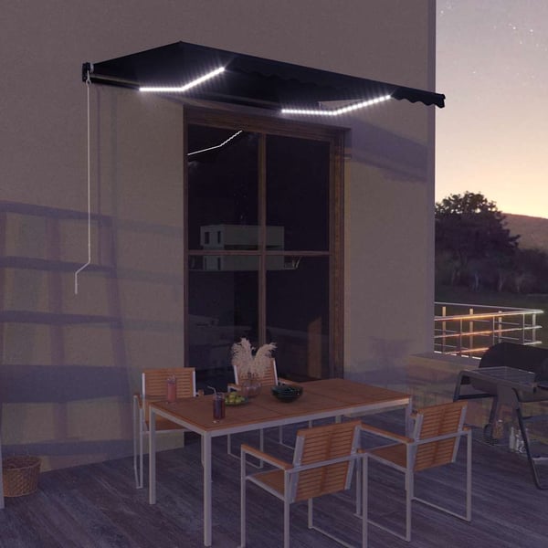 vidaXL Manuell uttrekkbar markise med LED 350x250 cm antrasitt