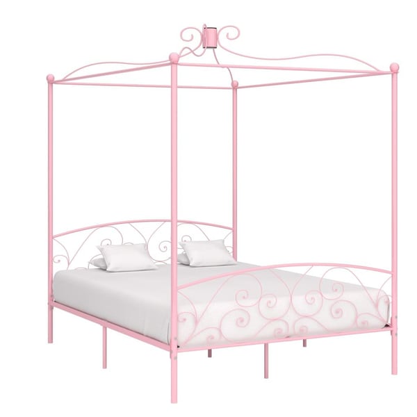 vidaXL Himmelsengeramme rosa metall 160x200 cm change1