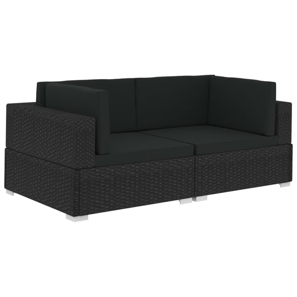 vidaXL Hörnsitsar modulsoffa 2 st med dynor konstrotting svart