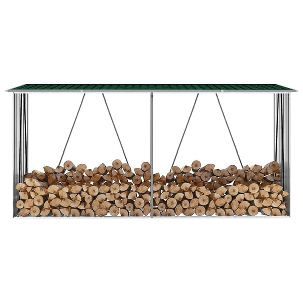 vidaXL brændeskur til haven 330x84x152 cm galvaniseret stål grøn