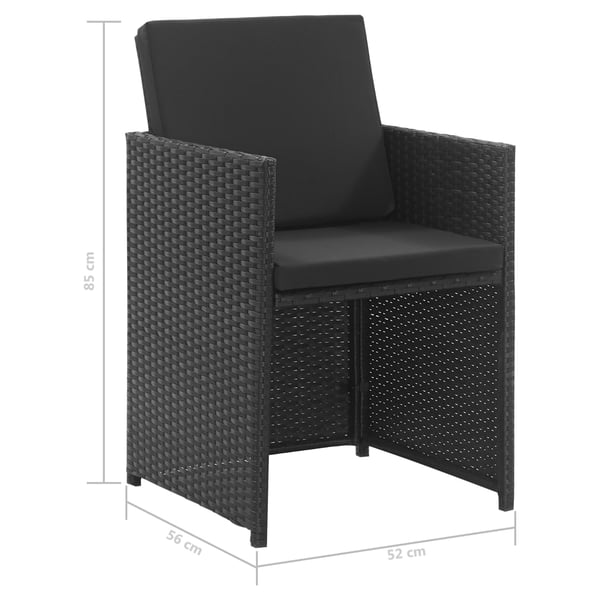 vidaXL udendørs spisebordssæt 3 dele med hynder polyrattan sort