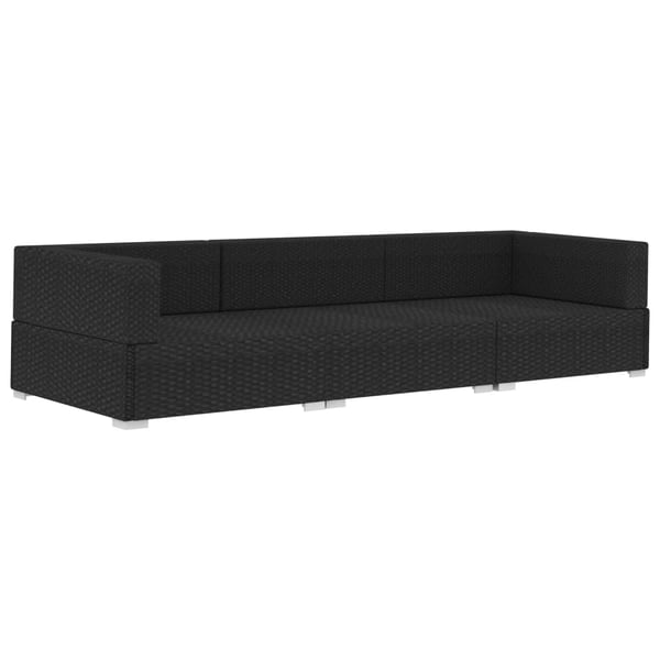 vidaXL havesofasæt 3 dele med hynder polyrattan sort