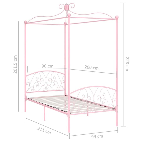 vidaXL sengestel til himmelseng 90 x 200 cm metal pink change1